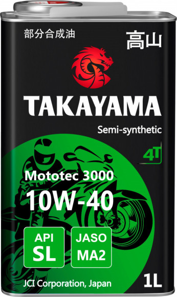 Масло моторное TAKAYAMA Mototec 3000 4T SAE 10W-40 API SL JASO MA-2 металл 1л (1*12шт) Масло моторное TAKAYAMA Mototec 3000 4T SAE 10W-40 API SL JASO MA-2 металл 1л (1*12шт)