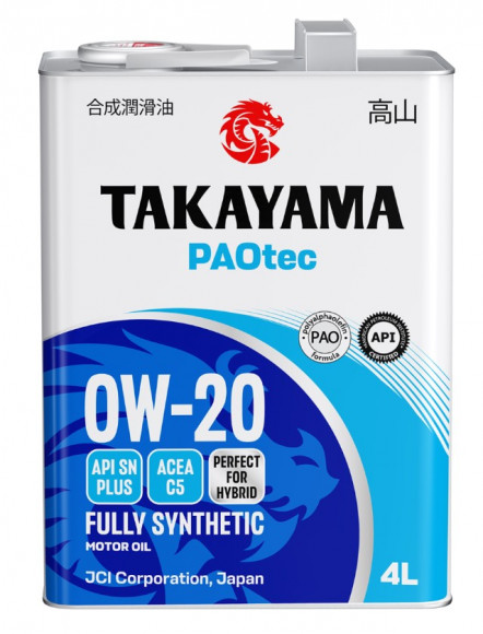Акция 4+1 Масло моторное TAKAYAMA PAOtec SAE 0W20 C5 SN Plus металл (4л) 1*3шт