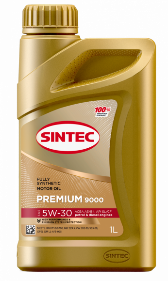 Масло мотор. SINTEC PREMIUM 9000 SAE 5W30 ACEA A3/B4 API SL/CF (1л) 1*12шт