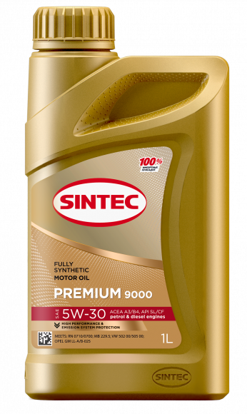 Масло мотор. SINTEC PREMIUM 9000 SAE 5W30 ACEA A3/B4 API SL/CF (1л) 1*12шт Масло мотор. SINTEC PREMIUM 9000 SAE 5W30 ACEA A3/B4 API SL/CF (1л) 1*12шт