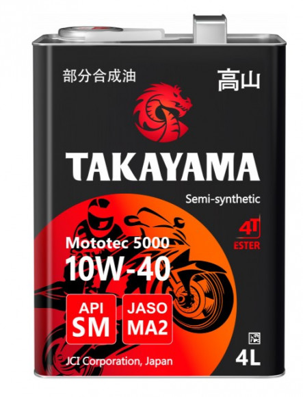 Масло моторное TAKAYAMA Mototec 5000 4T SAE 10W-40 API SM JASO MA-2 металл (4л) 1*4шт Масло моторное TAKAYAMA Mototec 5000 4T SAE 10W-40 API SM JASO MA-2 металл (4л) 1*4шт