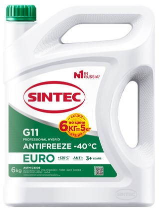 АКЦИЯ Антифриз A-40 Sintec Euro G11 (зеленый)  (6 кг) Акция 6кг по цене 5кг 1*3шт