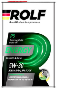 Масло мотор. ROLF Energy SAE 5W30 A3/B4 API SL/CF 1л металл Масло мотор. ROLF Energy SAE 5W30 A3/B4 API SL/CF 1л металл