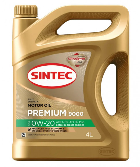 Масло мотор. SINTEC PREMIUM 9000 SAE 0W20 ACEA  C5 SN Plus  4л (1*4шт)