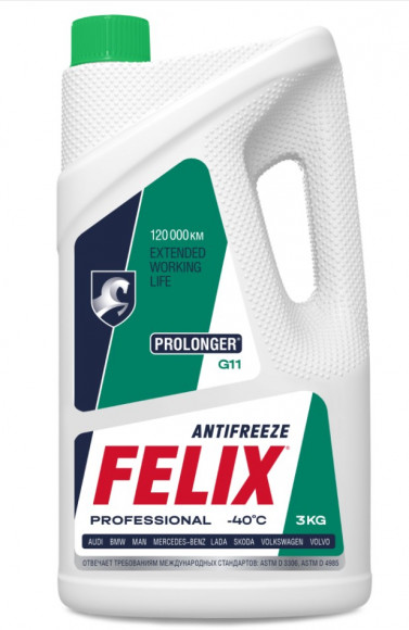 Антифриз FELIX PROLONGER, G11  зелен в п/э кан.3кг (4шт)