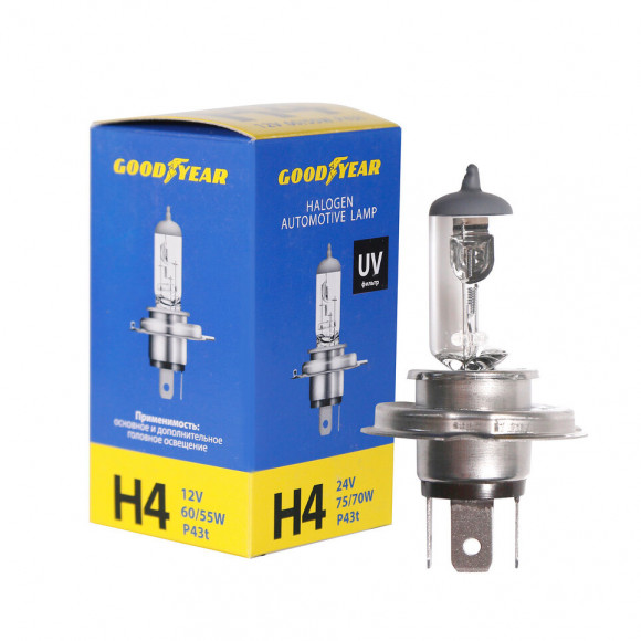 Лампа автомобильная галогенная Goodyear Н4 12V 60/55W P43t
