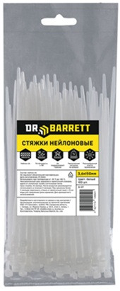 Стяжки нейлоновые DR.BARRETT белый, 3.6x150 мм S-07