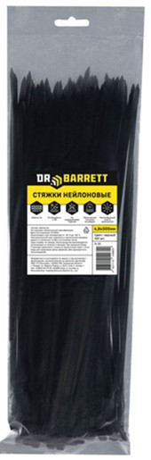 Стяжки нейлоновые DR.BARRETT черный, 4.8x300 мм S-20