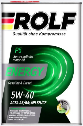 Масло мотор. ROLF Energy SAE  5W40 A3/B4 API SN/CF 4л+1л металл (1*3шт)